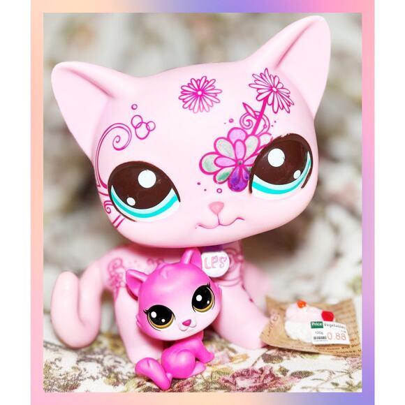Authentic Littlest Pet Shop LPS Big Jumbo Deco Art Pink Shorthair